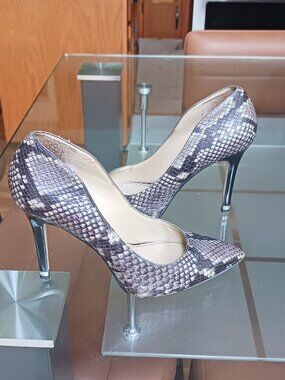 Michael Kors grey and brown snakeskin-print pointed-toe stiletto pumps